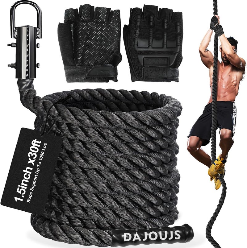 DAJOUJS Climbing Rope 1.5 Inch Diameter 10/15 / 20/30 Feet Length Gym Climbing Rope for Workout Fitness & Strength Training, Gym Rope, Exercise Climbing Rope in Black for Adults Outdoor & Indoor - Image 1